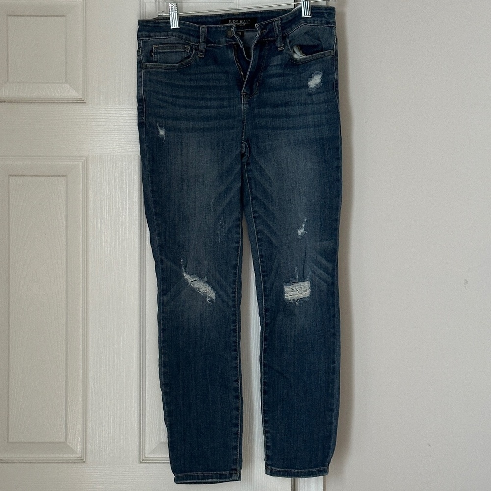Judy Blue Destroyed Relaxed Fit Dark Wash Jeans Size 29 Slim Distressed Classic